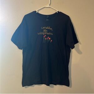 Black T-Shirt with Embroidered Design